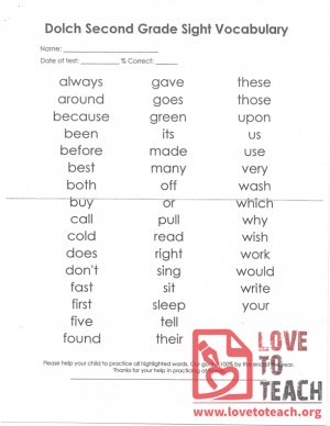 Dolch Second Grade Sight Vocabulary