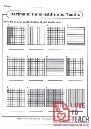 Decimals - Hundreths and Tenths (with Answer Key)