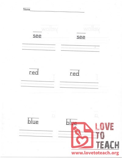 See, Red, Blue - Sight Words Writing Practice