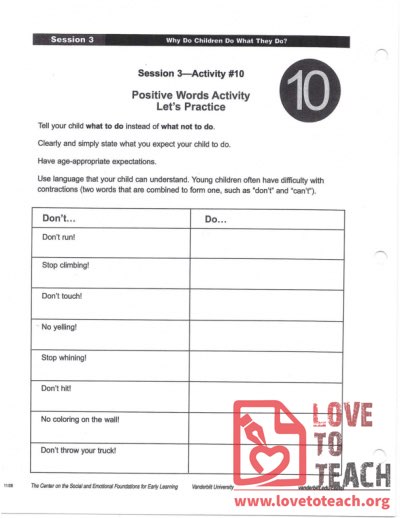 Positive Words Activity Practice