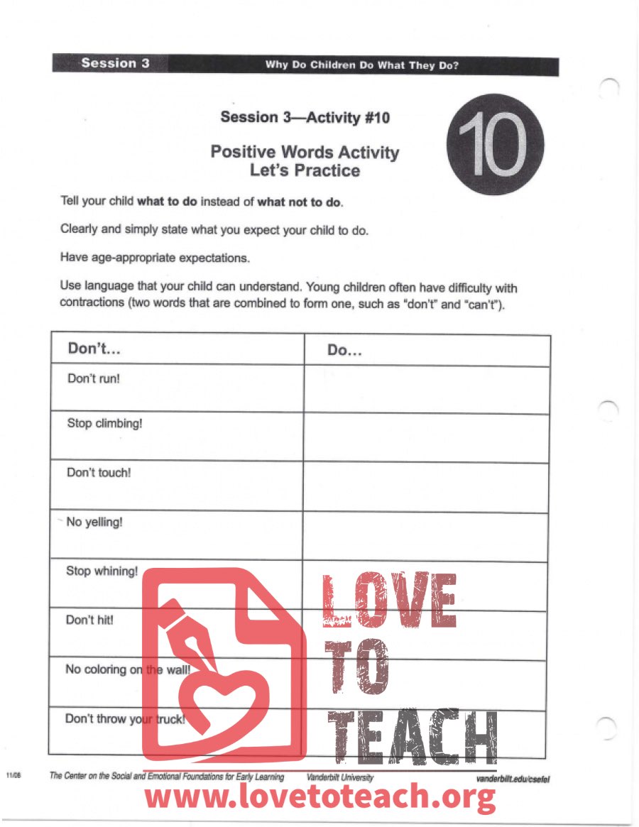 Positive Words Activity Practice