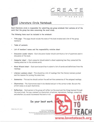 Literature Circle Notebook