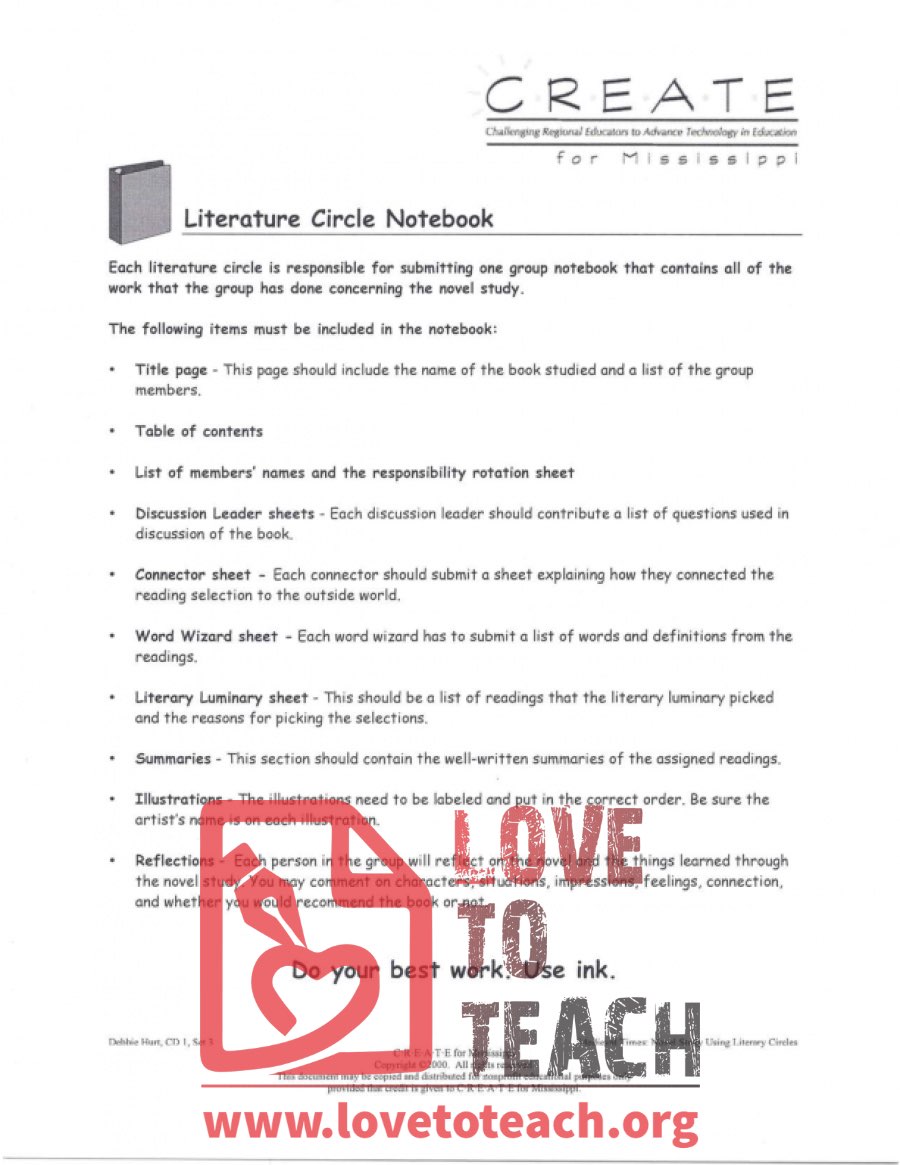 Literature Circle Notebook