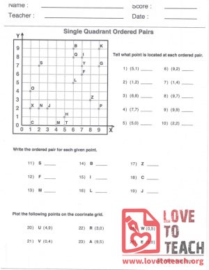 Single Quadrant Ordered Pairs - With Answers