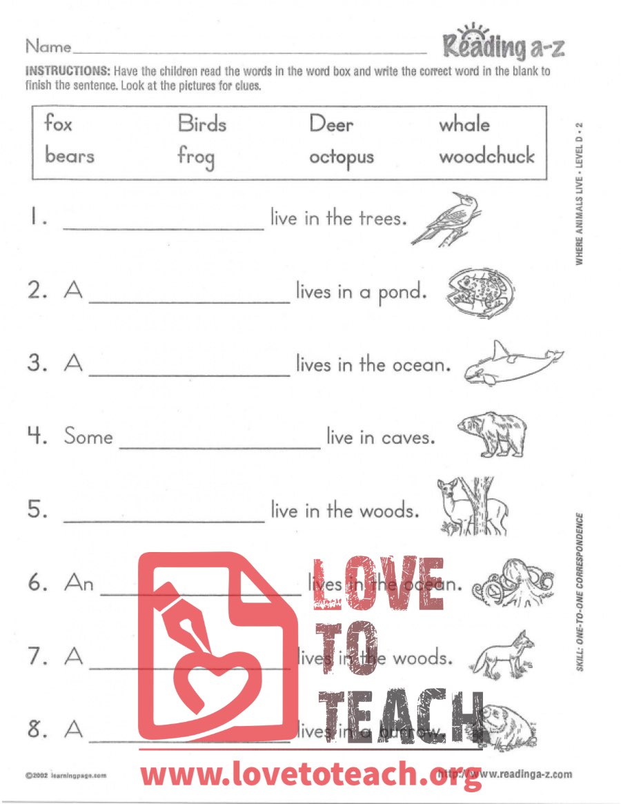 Where Animals Live - Fill-in-the-Blanks
