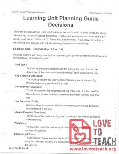 Learning Unit Planning Guide Decisions
