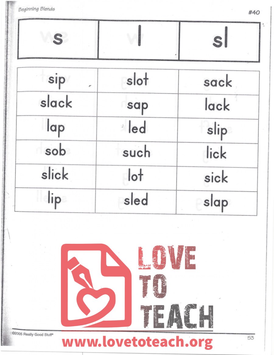 Beginning Blends - s, l, sl