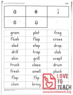 Short Vowels with Beginning Blends - a, e, i, o, u