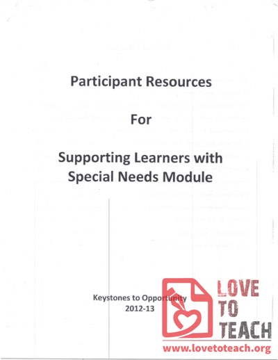 Keystones for Opportunity - Participant Resources - Supporting Learners with Special Needs