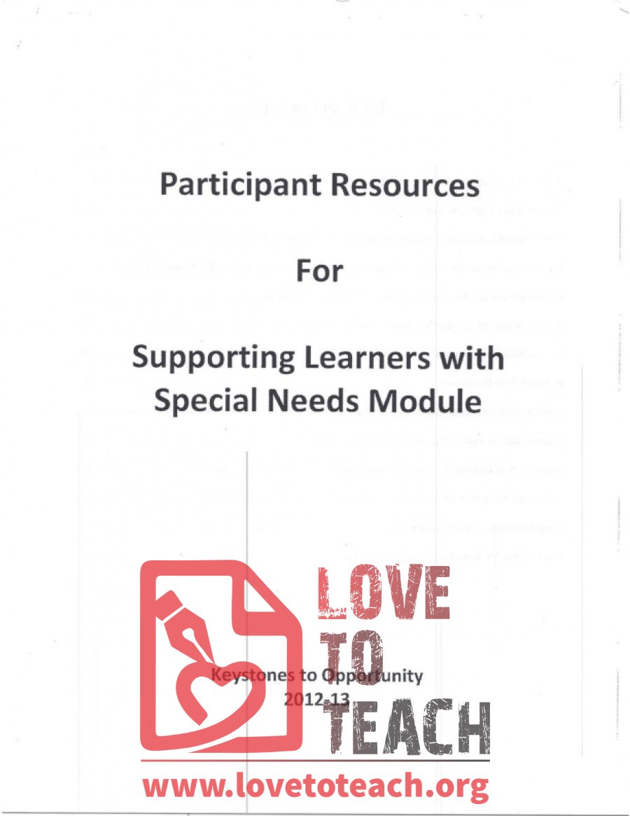 Keystones for Opportunity - Participant Resources - Supporting Learners with Special Needs