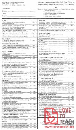 Developmental Assessment of 3-5 Year Olds