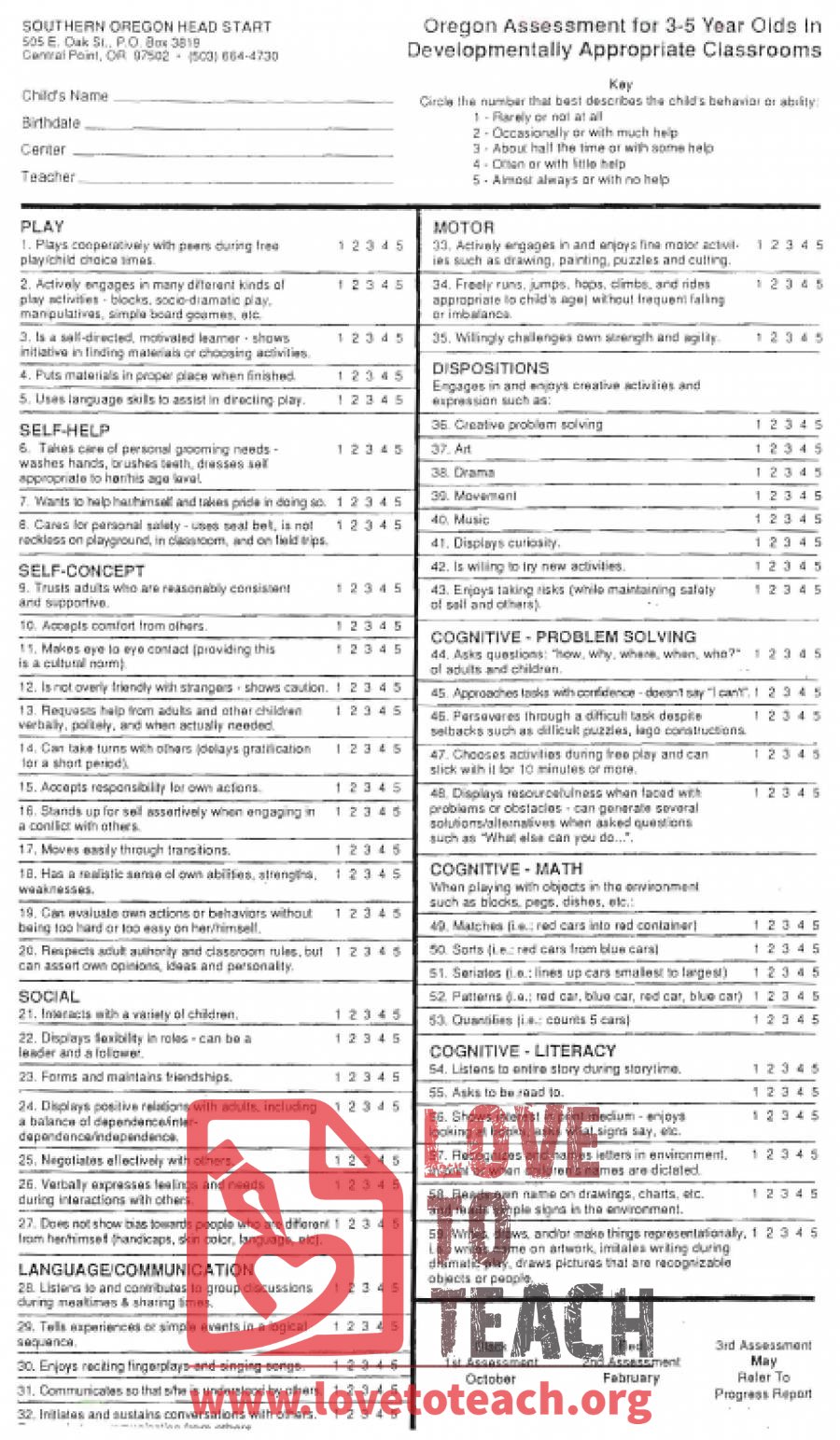 Developmental Assessment of 3-5 Year Olds