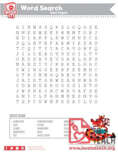 Wordsearch about dragons