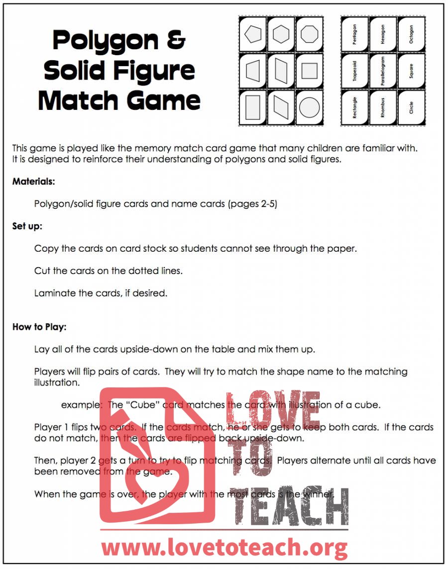 Polygon &amp; Solid Figure Match Game