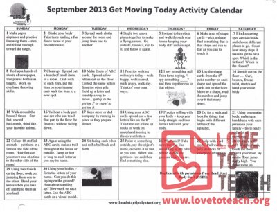 September 2013 Get Moving Today Activity Calendar