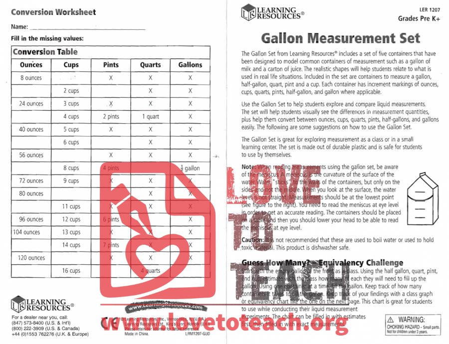 Liquid Measurements - Charts and Activities