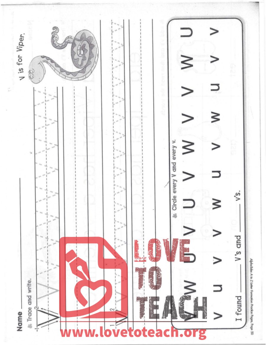 V - Letter Formation Practice Pages