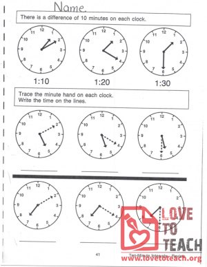 Ten-Minute Intervals: Telling Time Worksheet