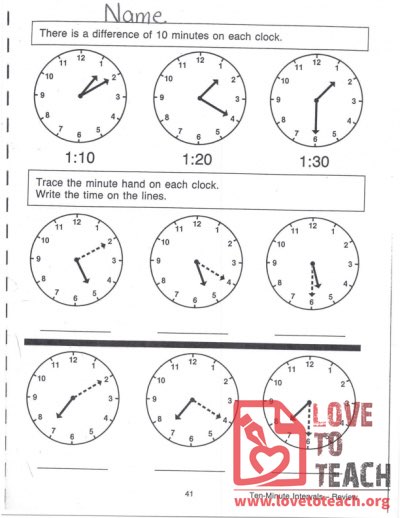 Ten-Minute Intervals: Telling Time Worksheet