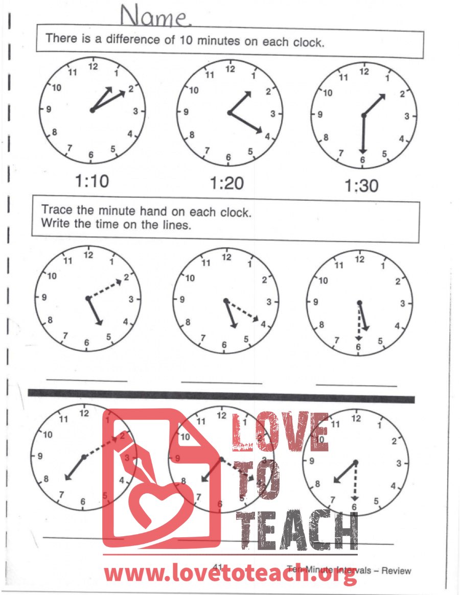 Ten-Minute Intervals: Telling Time Worksheet