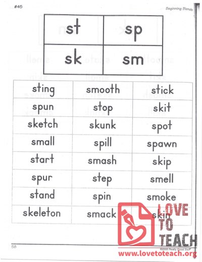 Beginning Blends - st, sp, sk, sm