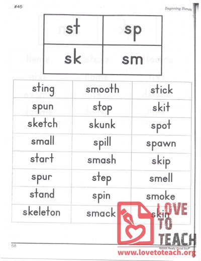 Beginning Blends - st, sp, sk, sm