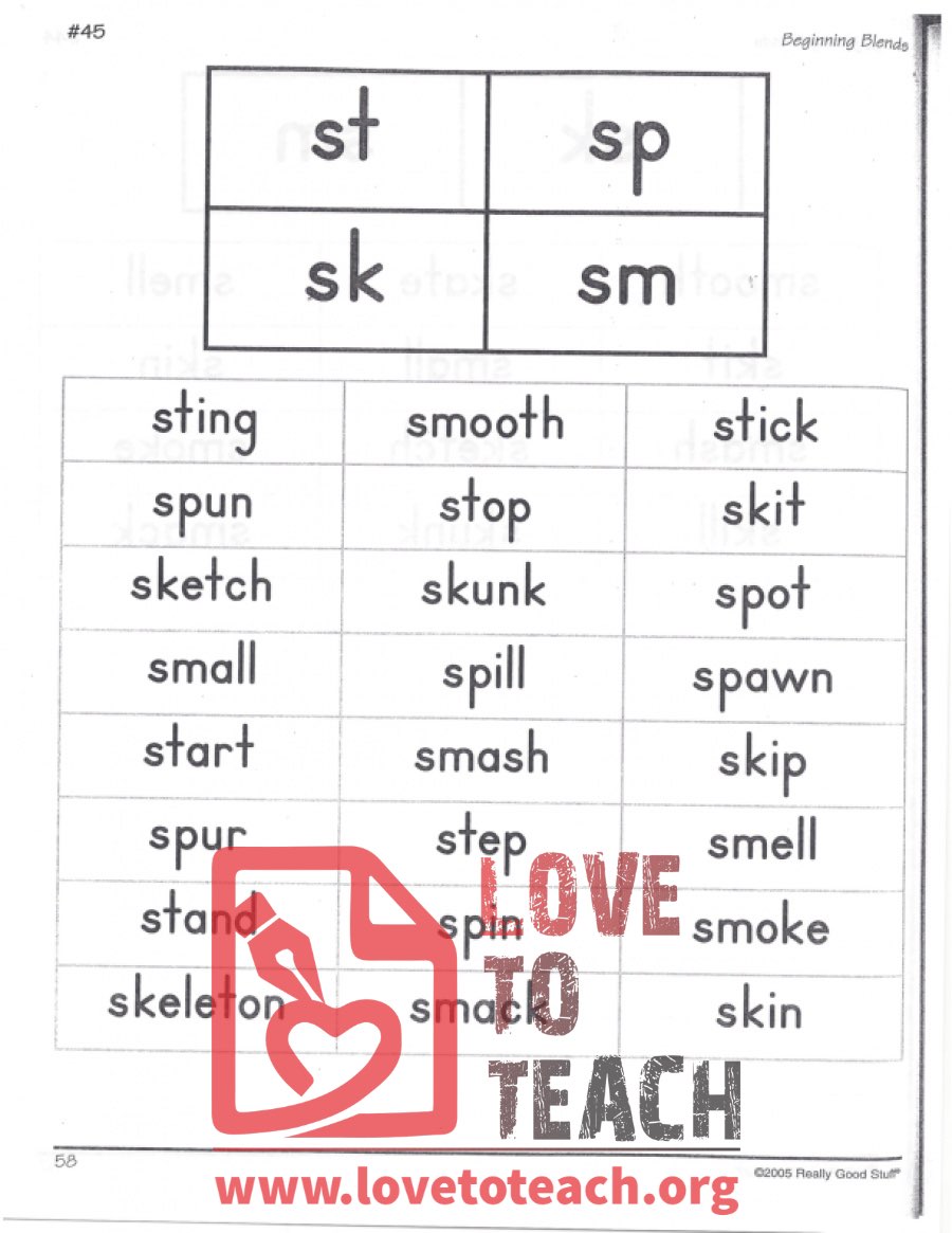 Beginning Blends - st, sp, sk, sm