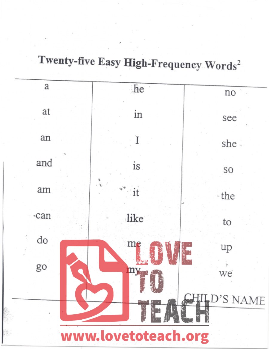 Twenty-five Easy High-Frequency Words