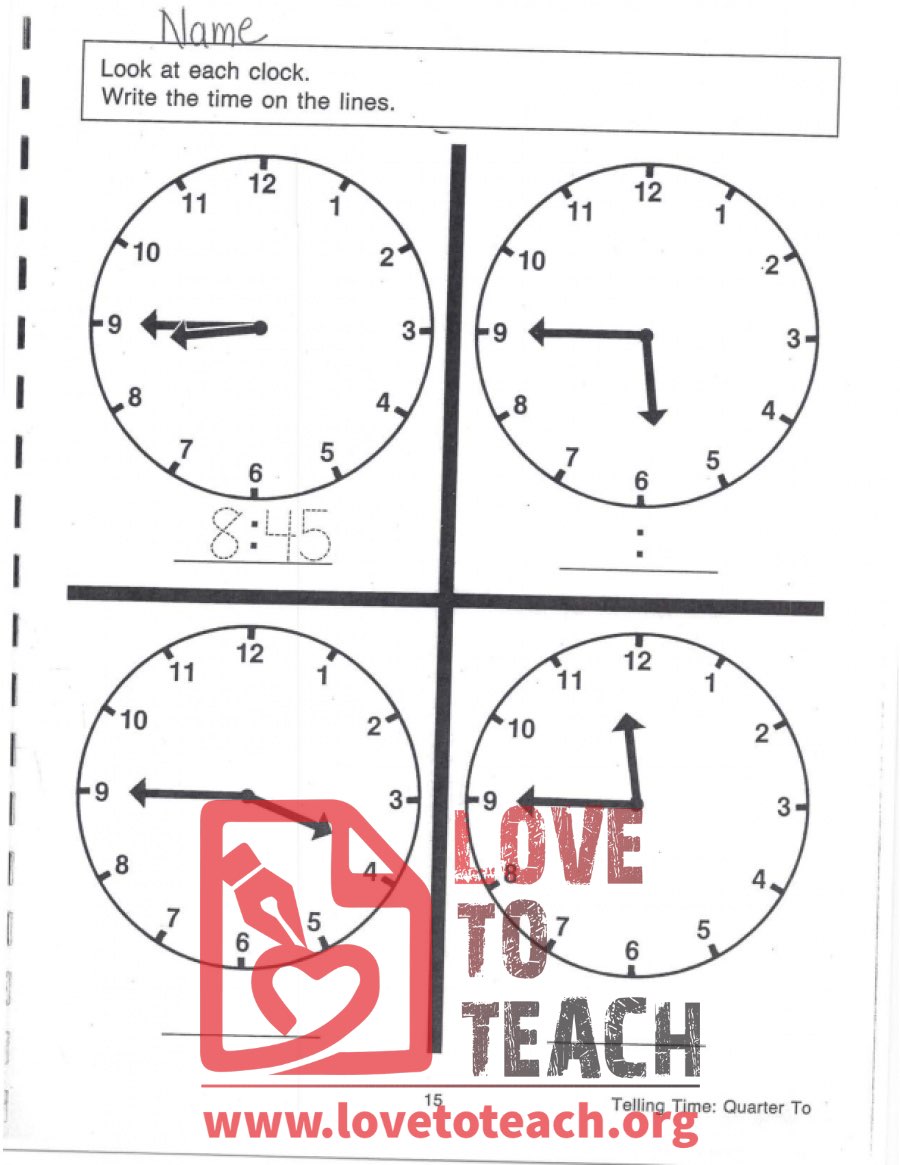 Telling Time - Quarter To