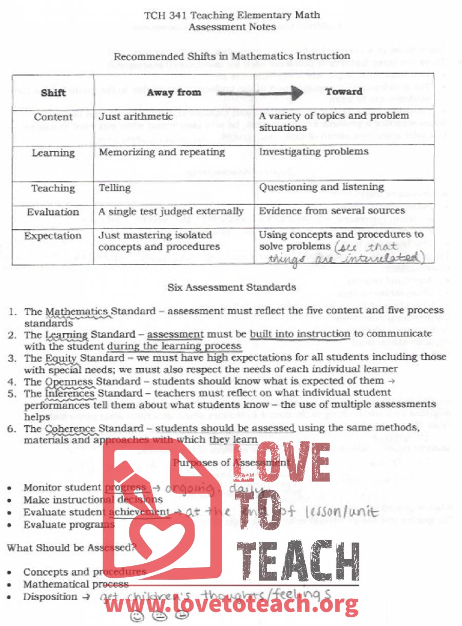 Elementary Math Assessment Notes