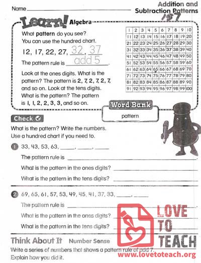 Addition and Subtraction Patterns Worksheets