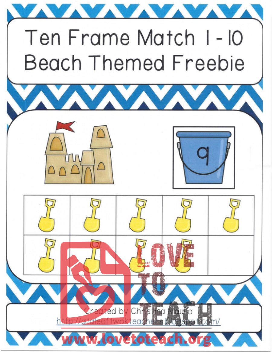 Ten Frame Match 1-10 Beach Themed Freebie