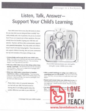 Message in a Backpack - Listen, Talk, Answer - Support Your Child&#039;s Learning