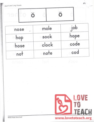 Short and Long Vowels - o