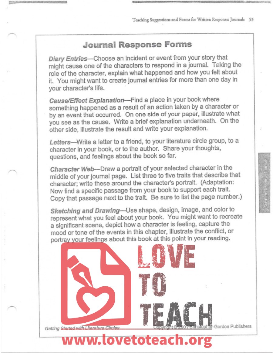 Literature Circles - Journal Response Forms