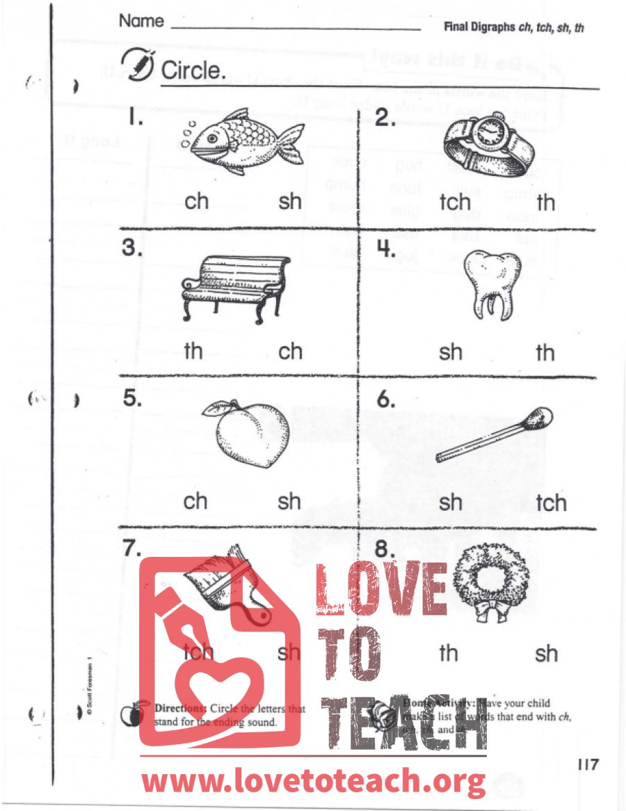 ch, tch, sh, th - Final Digraphs - circle the letters