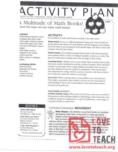 Activity Plan (mixed ages) A Multitude of Math Books
