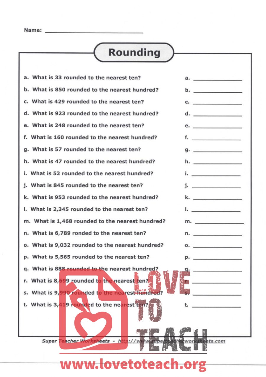 Rounding (with Answer Key)