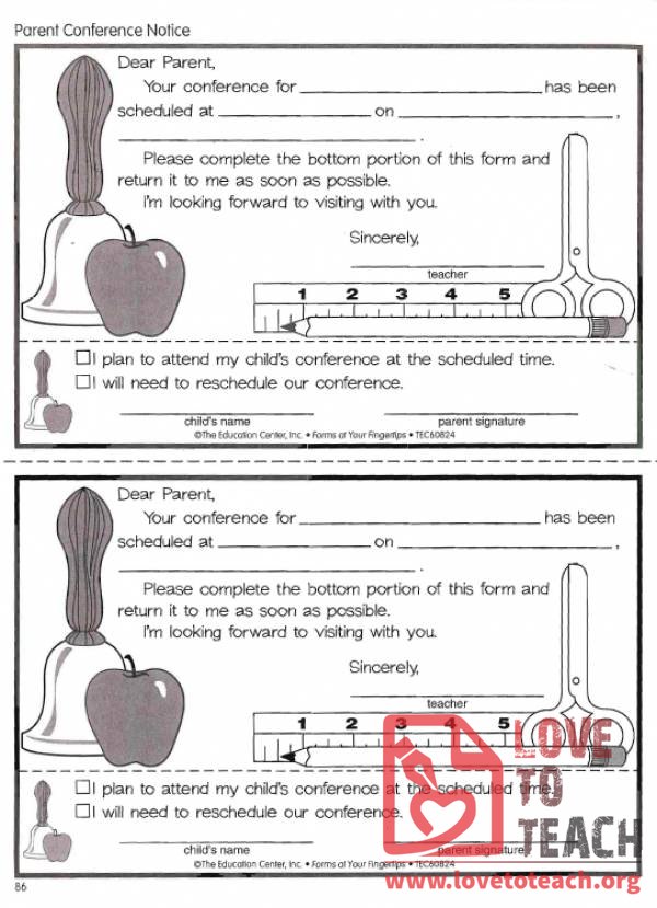 Parent Conference Notice  LoveToTeach.org