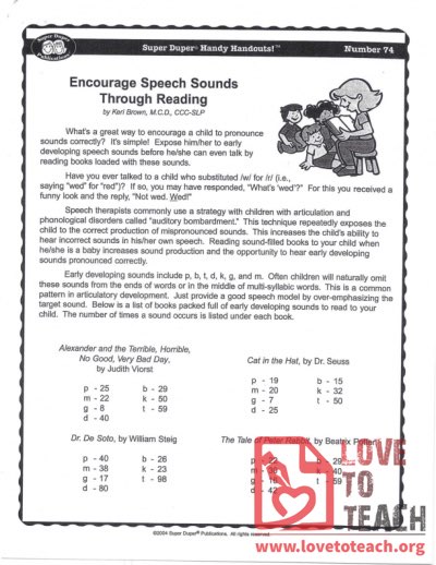 Handy Handouts - Encourage Speech Sounds Through Reading