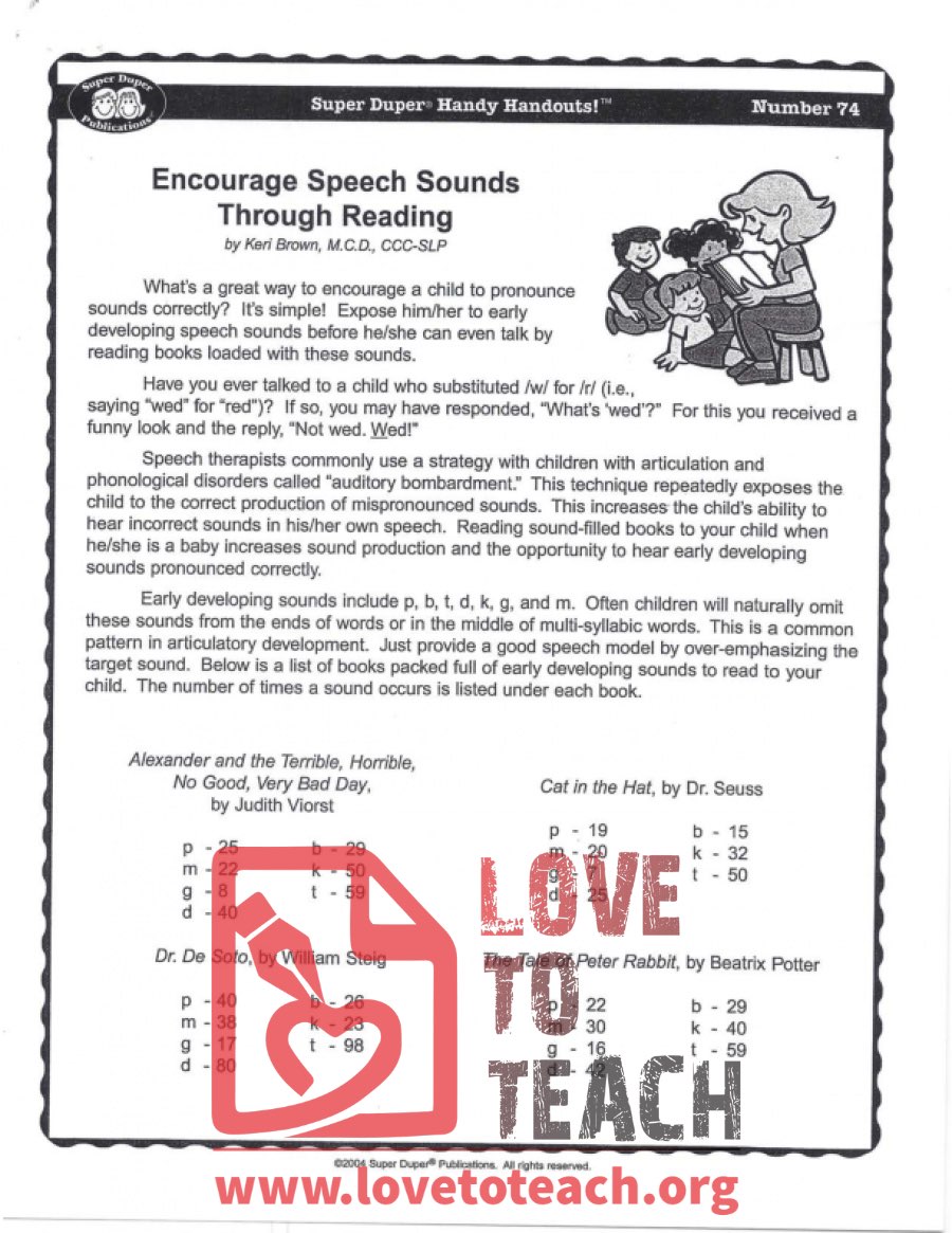 Handy Handouts - Encourage Speech Sounds Through Reading