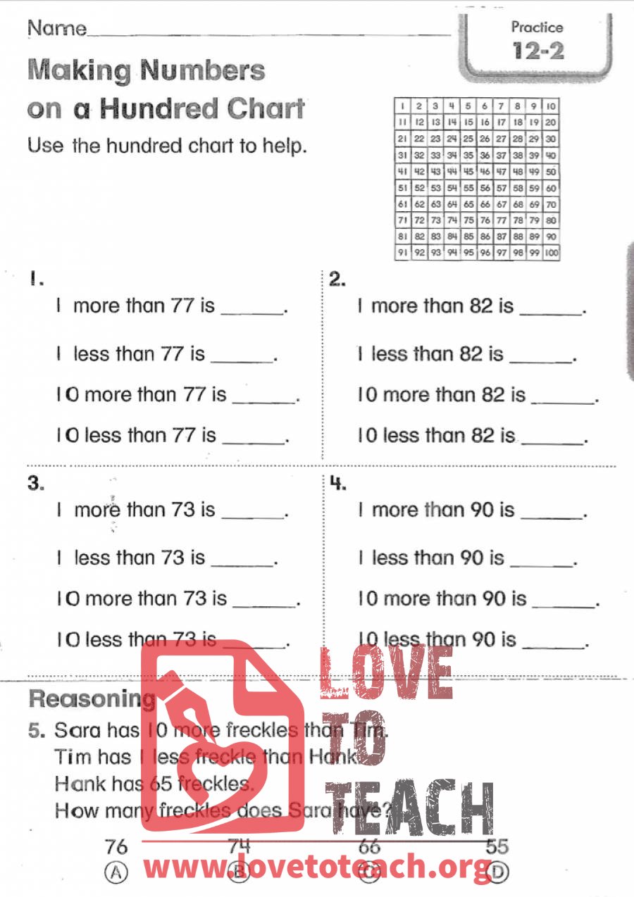 Making Numbers on a Hundred Chart - Practice