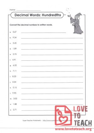 Decimals - Hundreths - Numbers to Words (with Answer Key)