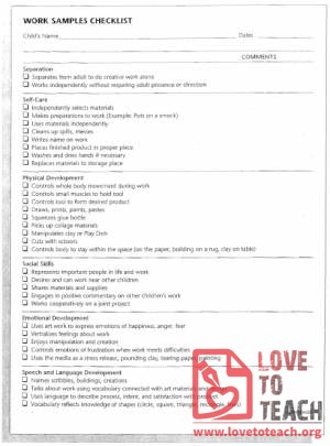 Work Samples Checklist