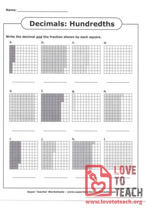 Decimals - Hundreths - in Squares (with Answer Key)