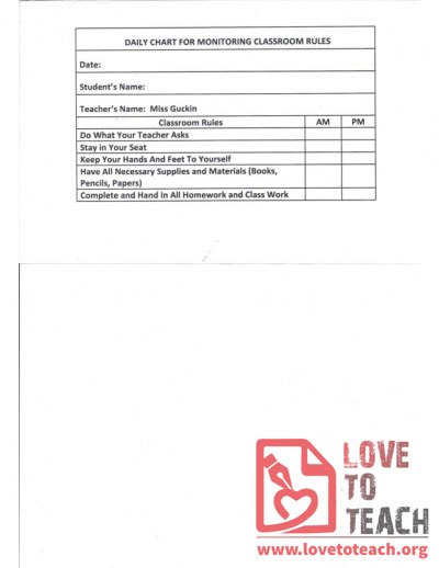 Daily Chart for Monitoring Classroom Rules