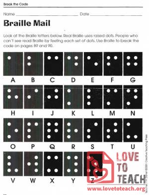 Braille Mail - Break the Code Worksheets