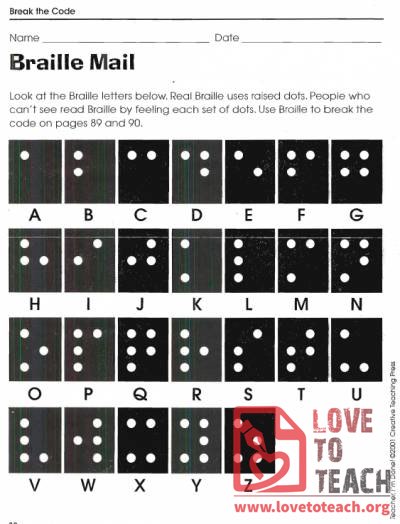 Braille Mail - Break the Code Worksheets