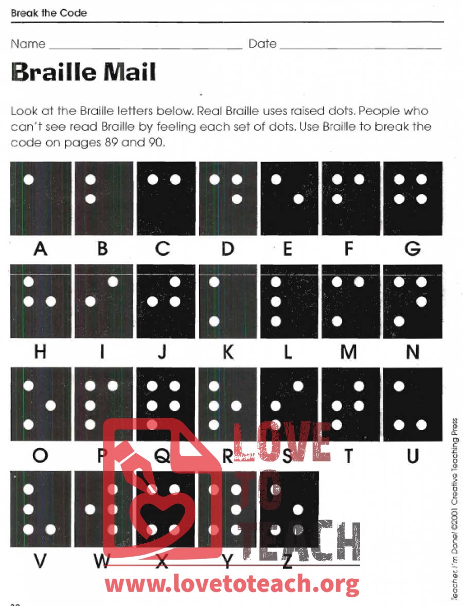 Braille Mail - Break the Code Worksheets