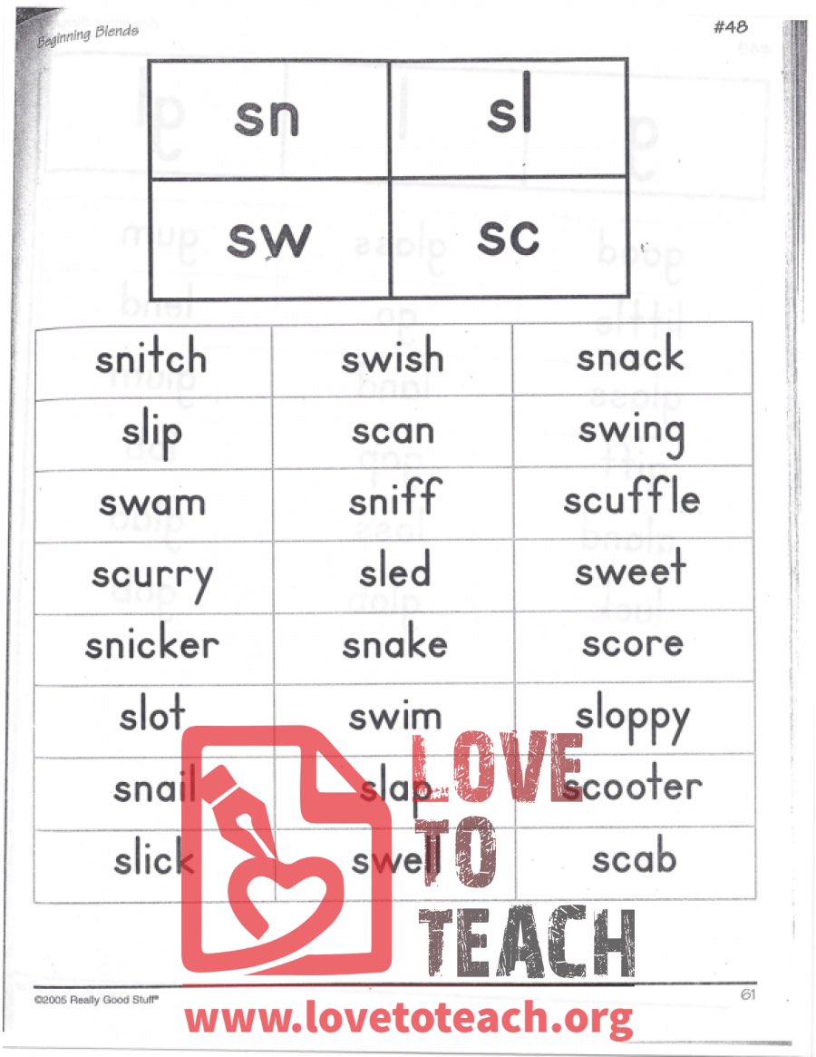 Beginning Blends - sn, sl, sw, sc